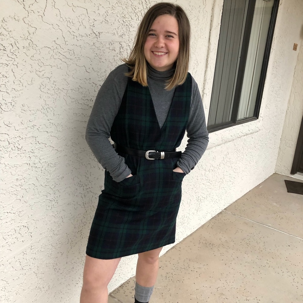 Vintage Plaid Pinafore Dress with Pockets!!